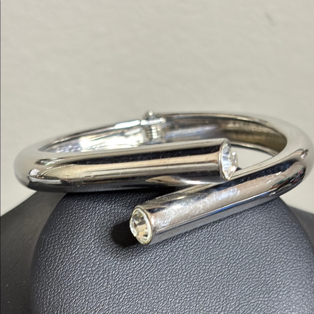Unique Milan Crystal Silver Tone Hinged Bracelet